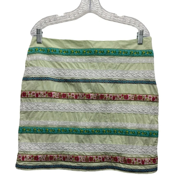 Garnet Hill Floral Lace Striped Patchwork Skirt Size 12 Mint Green Fully Lined - Picture 1 of 6